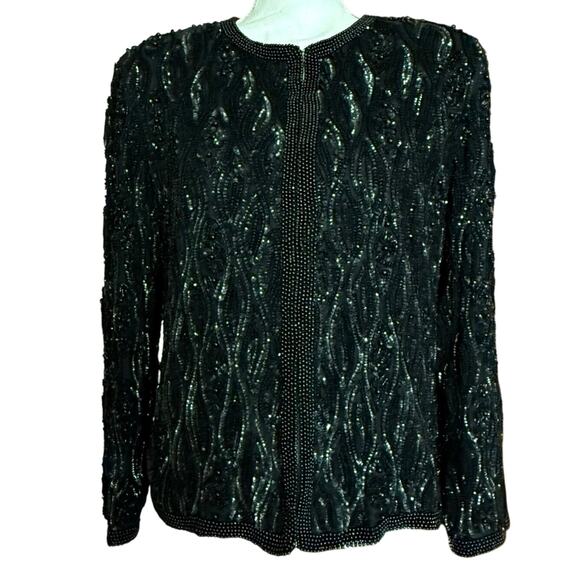 Rina Z 100% silk vtg New York Montreal Paris true vintage beaded jacket L large - Picture 1 of 13